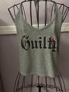 Women’s Y2K Grey'Guilty' Halter Tank Top Size Large